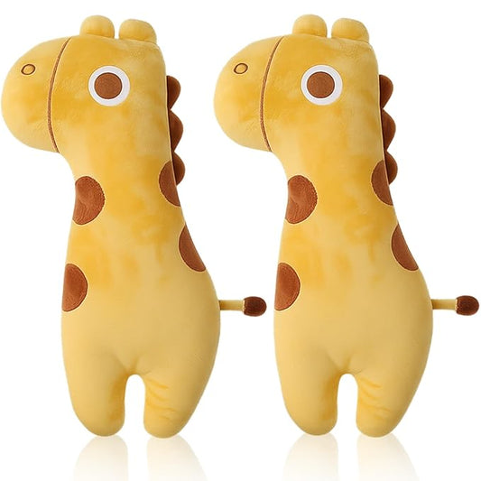 Lenwen 2 Pcs Seat Belt Pillow for Kids Cover for Boys Girls Seatbelt Cushion Pillow for Toddler Car Strap Covers for Travel Sleep Neck Head Support Pad (Yellow,Giraffe)