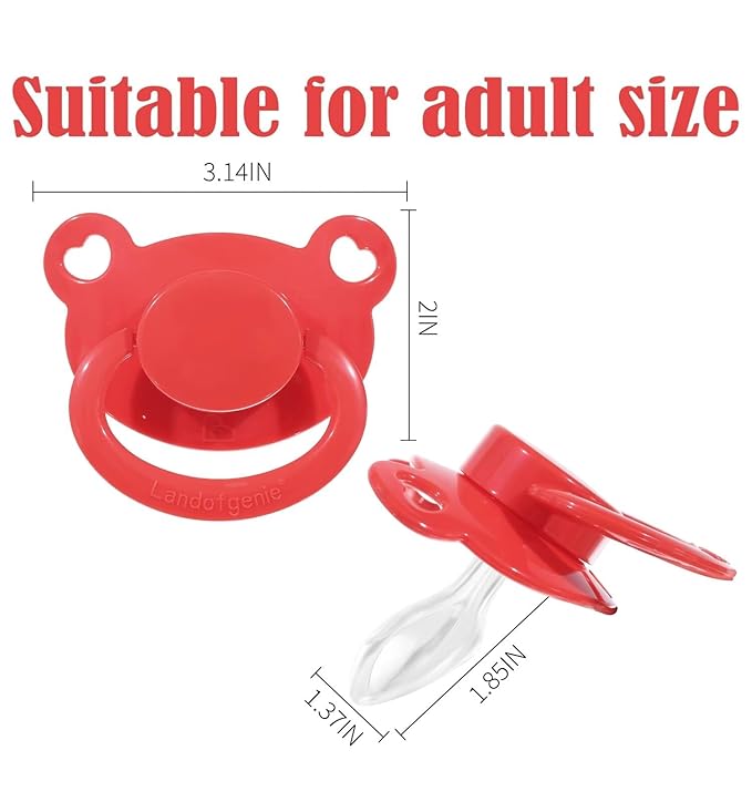 Landofgenie Large Shield Adult Size Pacifiers Set Bear Shaped Cutie Pacifier 3 Pack - Red+Orange+Pink