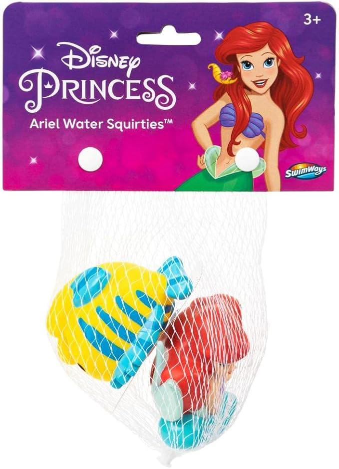 Ariel Water Squirties - Bundle with 2 Pc Little Mermaid Squirt Toys, Stickers, and Door Hangers | Disney Bath Toys for Girls