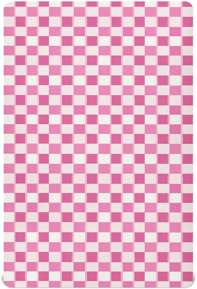 Pink Checkered Fitted Crib Sheets Stretchy Portable Playard Sheets for Baby Toddler, Breathable Soft Mini Crib Mattress 52 x 28 in for Boys and Girls