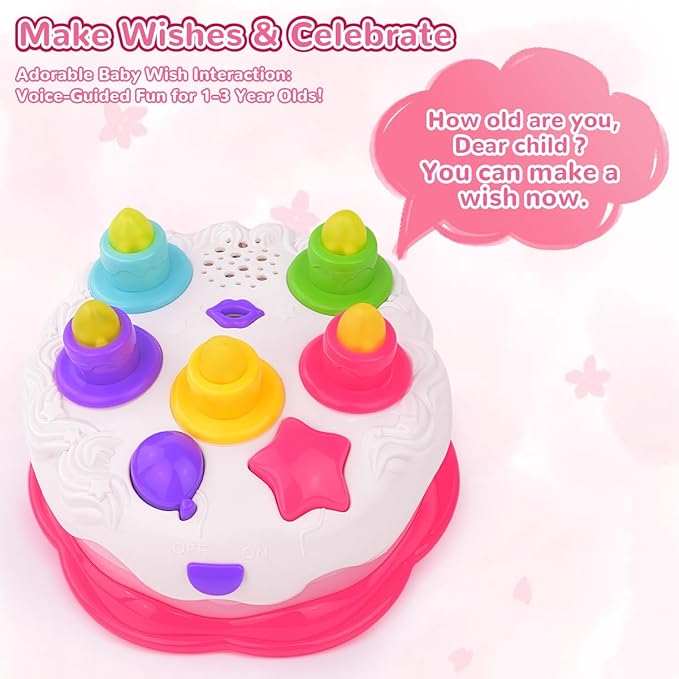 Love&Mini Birthday Cake Toy - Musical Toy Cake for 1 Year Old Boys Girls, Blow Candles & Counting Fun, First Birthday Gift for Toddlers (1-3 Years)