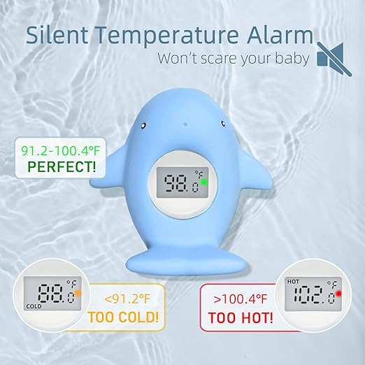 Baby Bath Tub Thermometer - Bathtub Water Thermometer with Room Temperature - Safety Floating Whale Bathtub Toy - New Upgraded Mute Flashing Alert, Gift for Mom Newborn Infant
