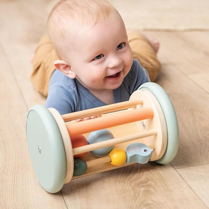 Done by Deer Tummy Time Mirror - Rolling Baby Mirror – Colorful Baby Activity Toy for Tummy Time and Crawling – Safe Wooden Sensory Toy for 3+ Months - Birdee