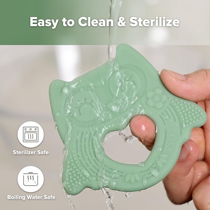 haakaa Silicone Owl Teether,Food-Grade Smiling Teething Toy for Infants, Soft Chew Toys for Babies, BPA Free, Toy for 3 Months+,Pea Green