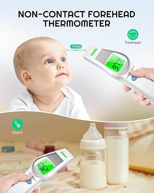 MugeTree No-Touch Forehead Thermometer for Adults and Kids Digital Baby Thermometer 2 in 1 Forehead & Object Thermometer Fever Alarm & Silent Mode Baby Essentials Non Contact