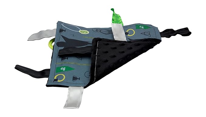 Baby Sensory Crinkle & Teething Square Lovey Toy with Closed Ribbon Tags for Increased Stimulation: 8"X8" (Dark Magic)