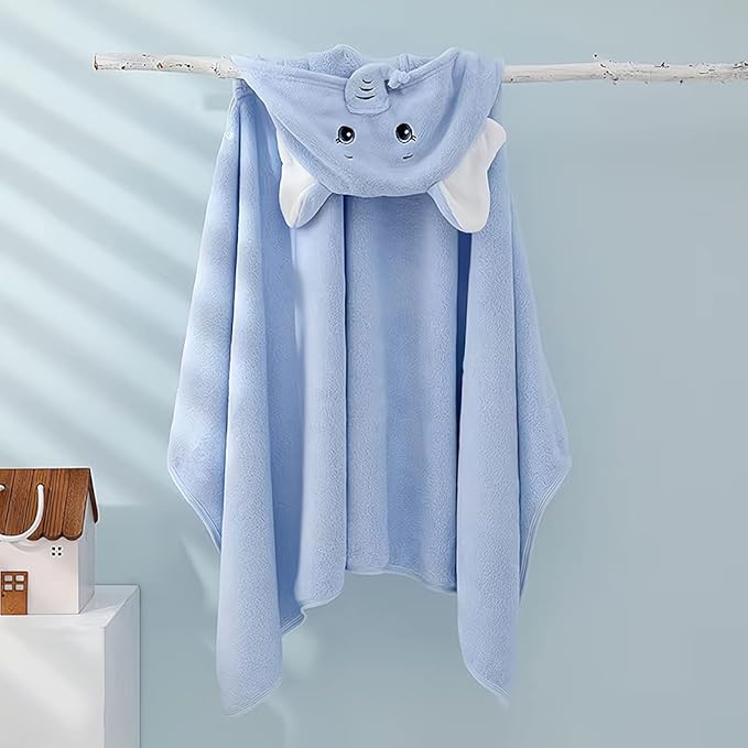 Baby Hooded Towel,Toddler Hooded Bath Towel Baby Towels and Washcloths Baby Bath Essentials（Blue Elephant）