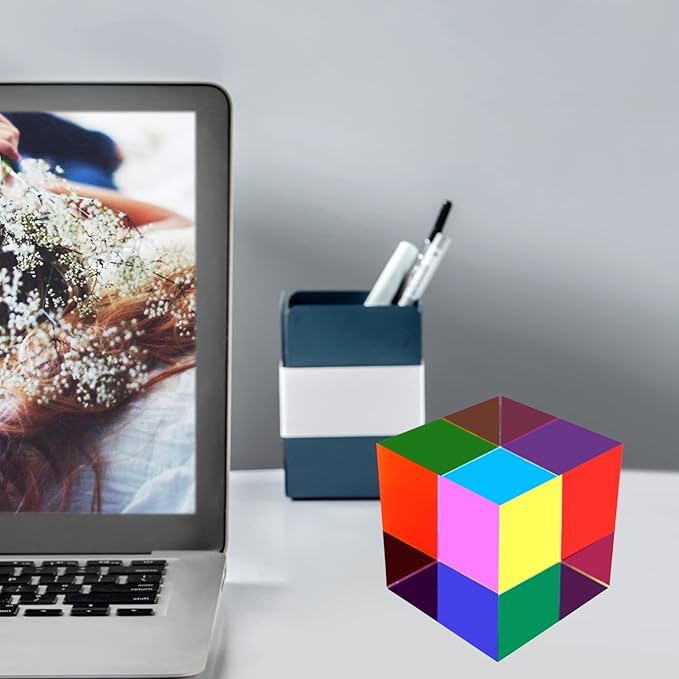 CMY Color Cube, 2.36 inch (60mm) Acrylic Multi-Color Cube Prism for Physics Education, Desktop Decoration Scientific Toys,Gifts for Kids，Fidget Toys