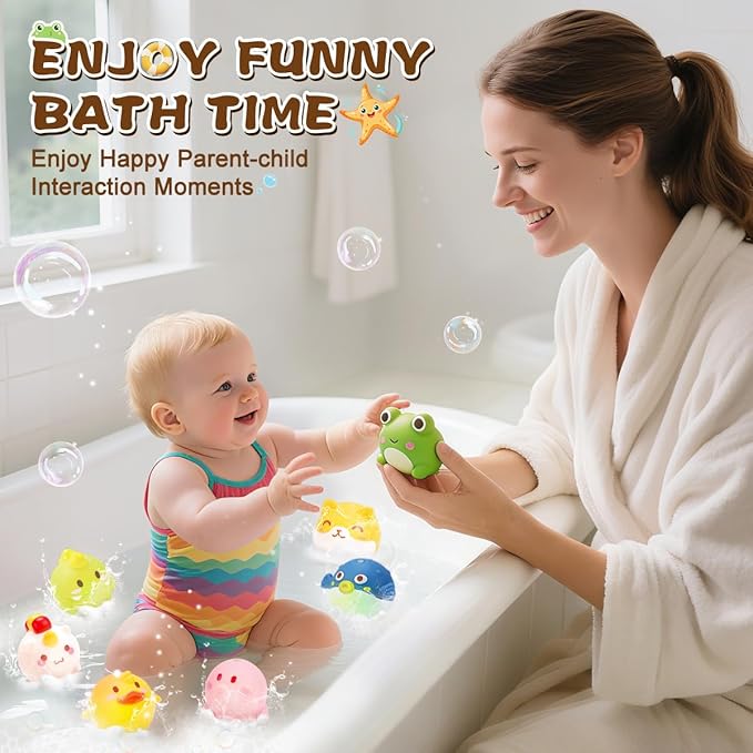 8Packs Light-up Floating Baby Bath Toys Set, Water Bathtub Shower Pool Swimming Toy for Boys Girls, Flashing Colourful LED, Kids Birthday Christmas Toy Gifts