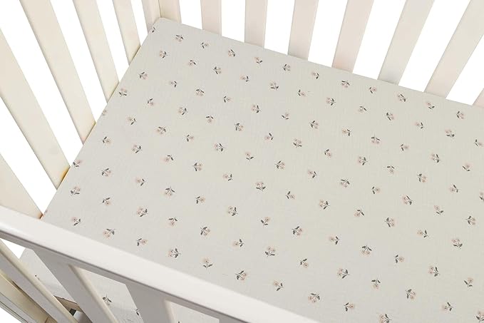 Onacosht Muslin Mini Crib Sheets, 39" x 27" Pack and Play Mattress Sheets Fitted for Pack N Play, Soft Cotton for Boys Girls, 2 Pack, Pink Floral