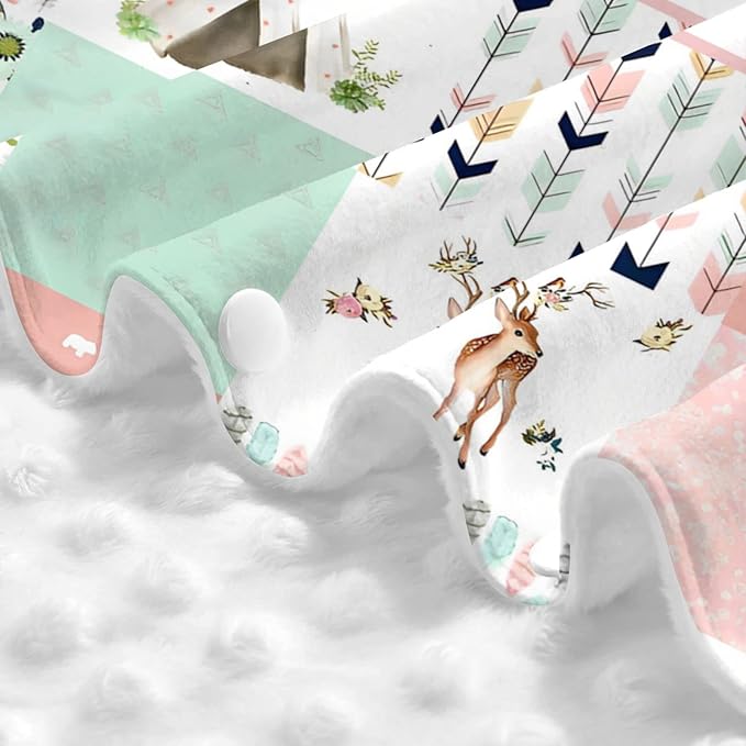 Personalized Minky Car Seat Canopy for Girl Boy, Custom Name Stroller Car Seat Covers Cover for Infant Newborn Shower Gift, Nursing Opening Carseat Cover for Breastfeeding, Woodland Deer Pink