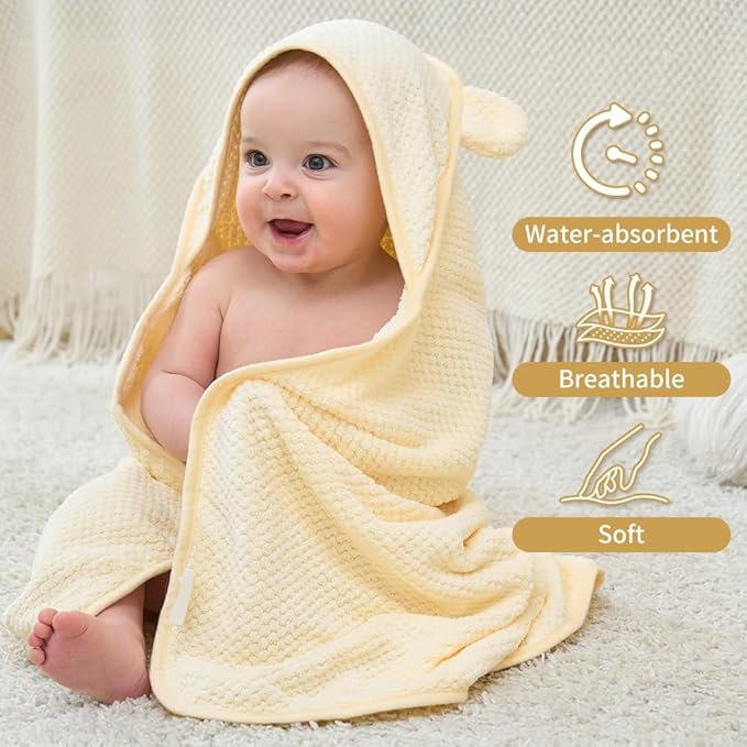 Baby Hooded Towel 2 Pack Bath Towels for Newborn with Animal Design Shower Essentials for Baby Girl Boy and Toddler (Camel & Beige, Medium)