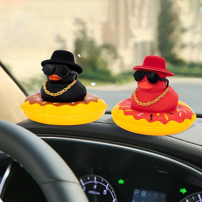wonuu Car Accessories Rubber Ducks Dashboard Decorations Rubber Duck Pink Accessories Dashboard Duck Car Decorations Car Ducks for Dashboard Car Duck Car Dashboard Decorations, BG-red-tophatred