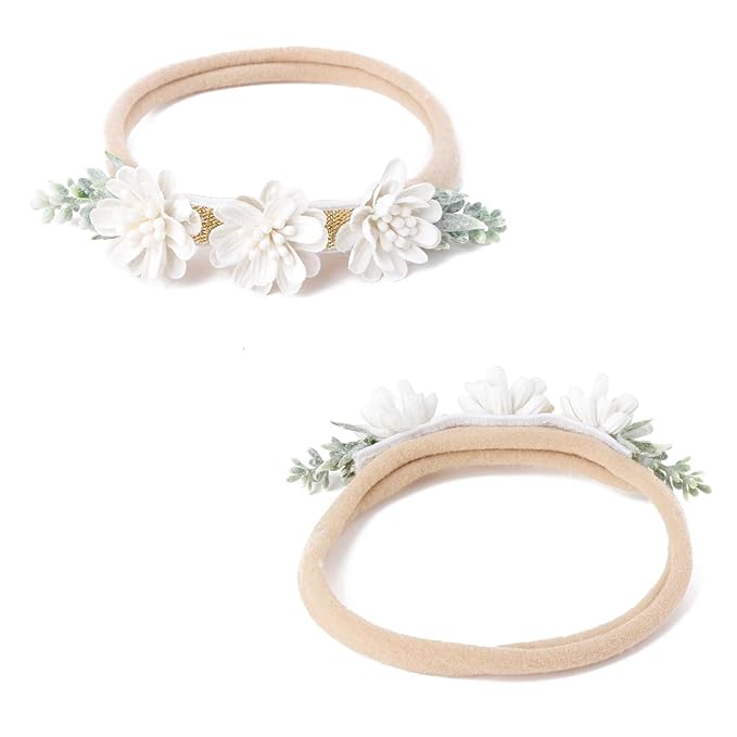 XuoAz Baby Girls Floral Headbands Set-Flower Crown Elastic Hairband for Newborn Toddler Hair Accessories (Pack of 3)