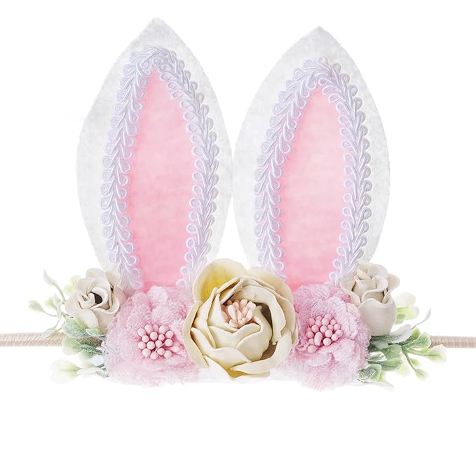 baotongle Bunny Headband Bunny Rose Ears Easter Headbands Baby Flower Crown Spring Bunny Headbands Ideal for Easter Party
