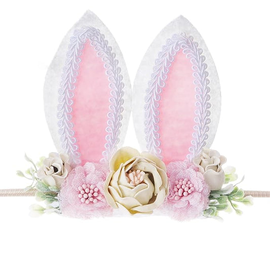 baotongle Bunny Headband Bunny Rose Ears Easter Headbands Baby Flower Crown Spring Bunny Headbands Ideal for Easter Party