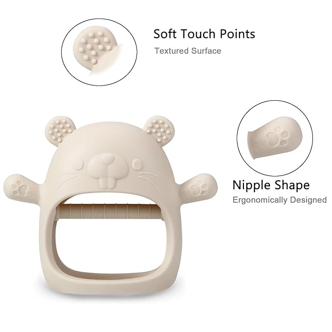 PandaEar 2 Pack Silicone Baby Teething Toys| Baby Hand Teether Mitten for Sucking Needs| Baby Chew Toys Hand Pacifier for Soothing Teething Pain Relief (White/Pink)