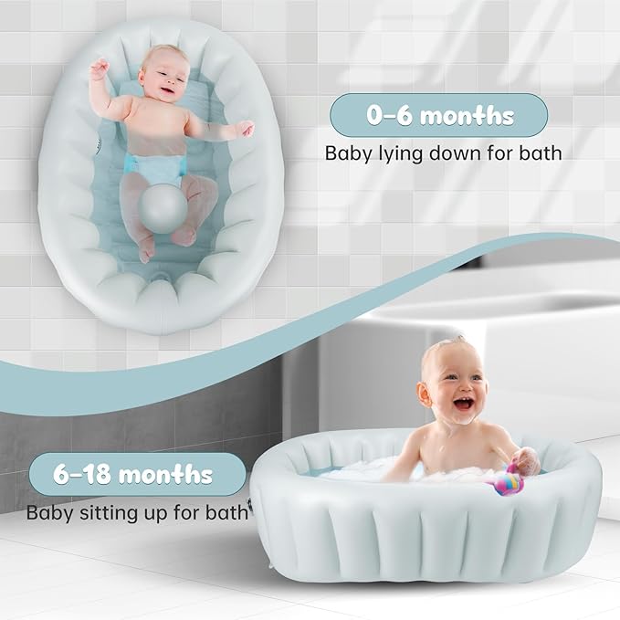 TOSGN Baby Bath Tub Inflatable Bathtub, Travel Foldable Portable Bathtub for Infant and Newborn to Toddler, Blow Up Bathtub for Boys and Girls 0-18 Months, Air Pump Included, Blue