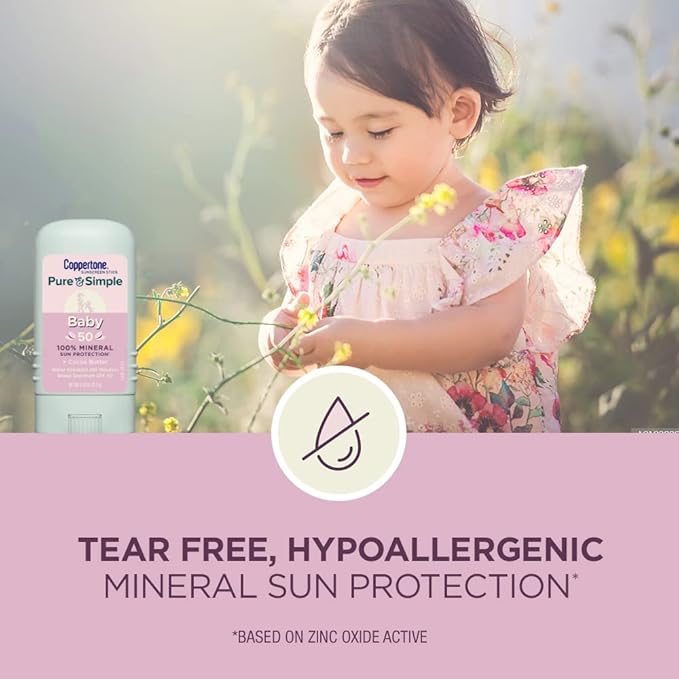 Coppertone WaterBabies Baby Sunscreen Spray SPF 50 (6 Oz) + Pure and Simple Baby Mineral Sunscreen Stick SPF 50 with Zinc Oxide, Tear Free (0.49 Oz) Hypoallergenic and Oxybenzone Free