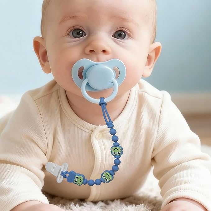 Pacifier Clips 2 Pack, Silicone Baby Pacifier Clips with One Piece Design, Frog Character, BPA Free - CPSIA Certified, Soft Flexible Paci Clip Holder