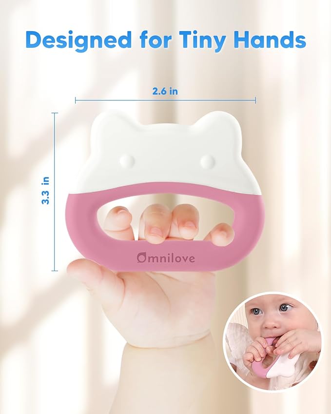 Water-Filled Freezable Baby Teether – Cooling Teething Toy for Babies 3+ Months, Gentle Comfort for Sore Gums, Includes Reusable Freezer Bags – Frog Pink