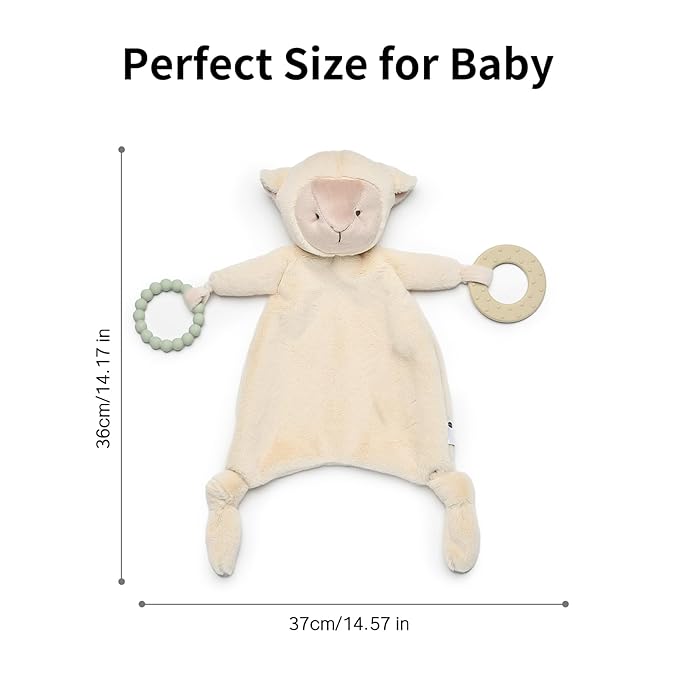 Loveys for Babies, Lovey Including Silicone Teether, Soft Stuffed Animals Security Blanket, Baby Snuggle Toy, for Newborn Boys and Girls(Cute Lamb)