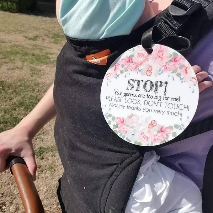 (Three Little Tots) No Touching Baby Car Seat and Stroller Two Pack- Baby Safety No Touching Car Seat Sign, Stroller Sign, Newborn Car Seat Tag- CPSIA Safety Tested (Flower/Rainbow)