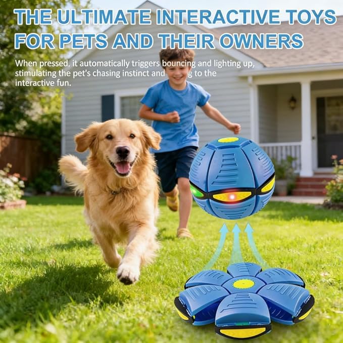 Magic Bouncing Ball with 6 LED Lights, 2-in-1 Flying Saucer Ball, Pop-Up Transform, Explosion-Proof,Gift Pack, Interactive Toy for Indoor & Outdoor Parent-Child Sports