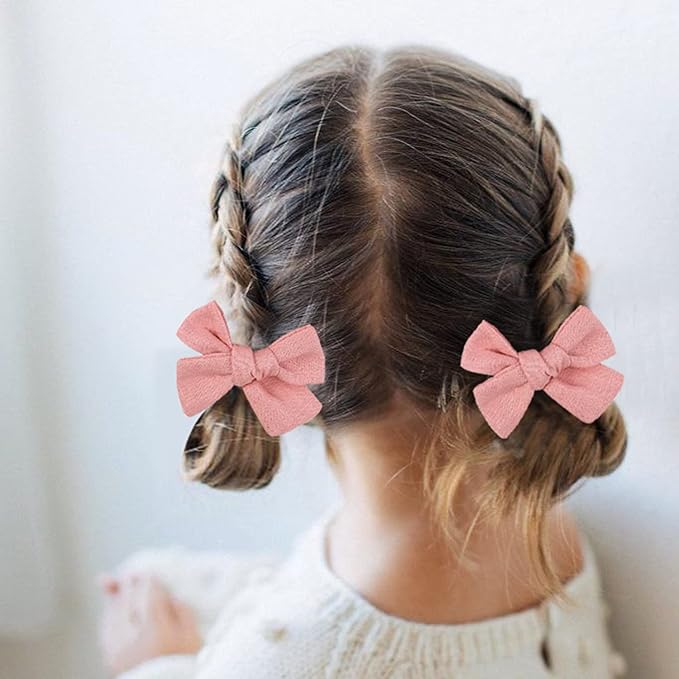 3.2'' Girls Pink Linen Hair Bows Clips - Alligator Clips Hair Accessories for Little Girls, Toddlers, Kids, and Teens
