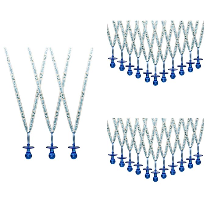 36 Pieces It's a Girl Baby Shower Pacifiers Necklace Acrylic Baby Party Favors Charm Pacifiers Necklace Grosgrain Ribbon Party Decorations Table Scatter (Royal Blue)