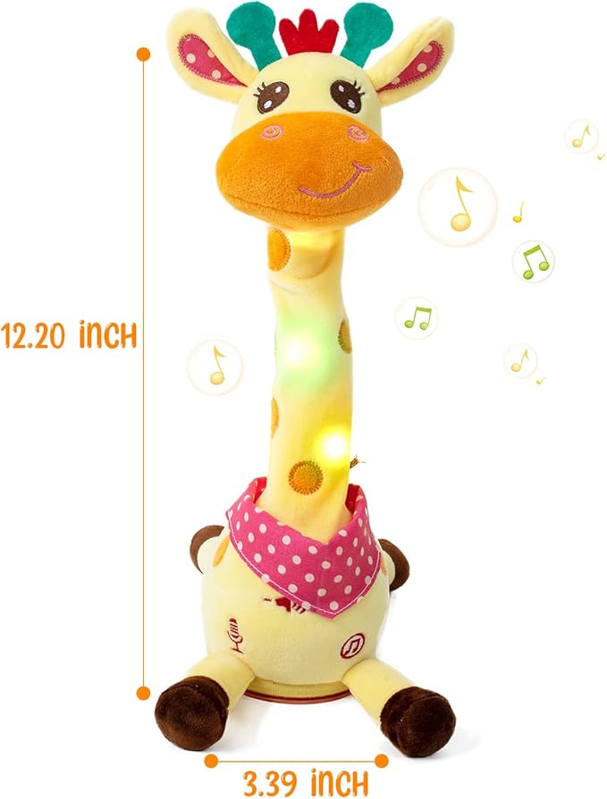 Dancing Talking Giraffe Plush Toy, Funny Singing Recording & Repeating Musical Giraffe, Unique Valentine's Day Gift for Girlfriend Boyfriend, Interactive Fun for Baby Toddlers Kids(Yellow)