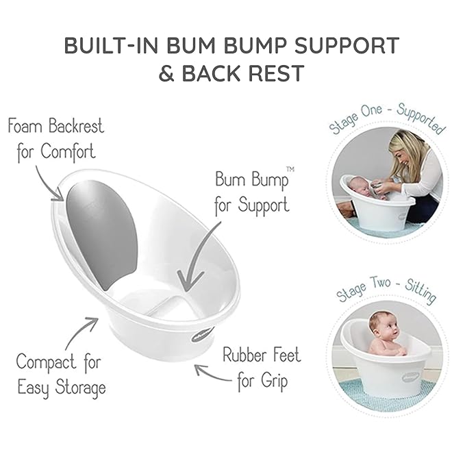 Shnuggle Newborn Bath Essentials Bundle | Baby Bath with Support Bump and Soft Backrest & Rinse Jug | Safe, Gentle, and Stylish Bathtime Set for Babies & Toddlers | Pebble Grey