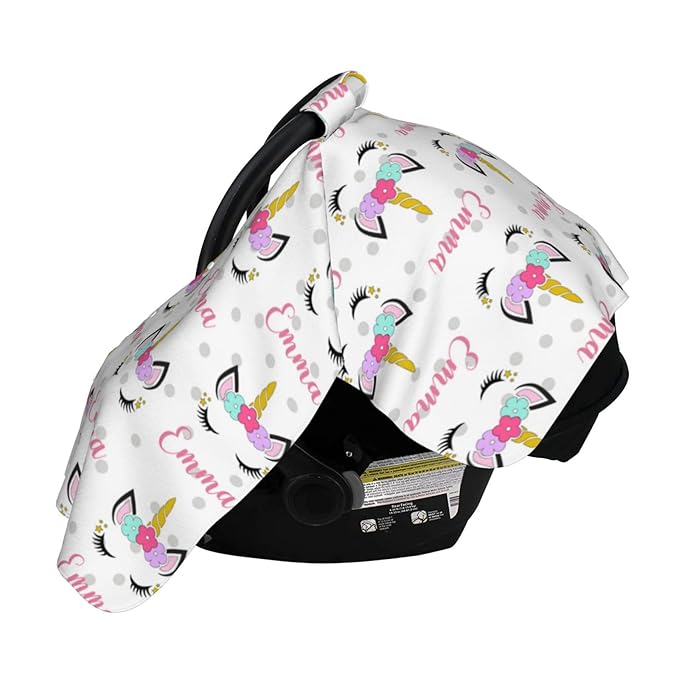 Personalized Baby Car Seat Canopy for Babies with Name, Custom Car Seat Covers Boys Girls, Peekaboo Opening Minky Nursing Breastfeeding Cover Infant Canopies for Newborn