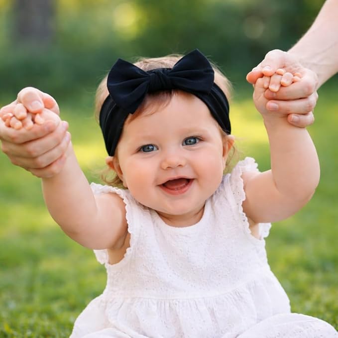 Baby Girl Headbands 0–6 Months – Newborn Infant Soft Cotton Handmade Bow Headband, Stretchy No Mark Baby Hair Accessories (Black, 0-6 Month)