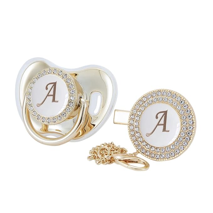 All Handmade Bling Baby Pacifier and Clip Set 26 Letters and 11 Colors can Choose LA