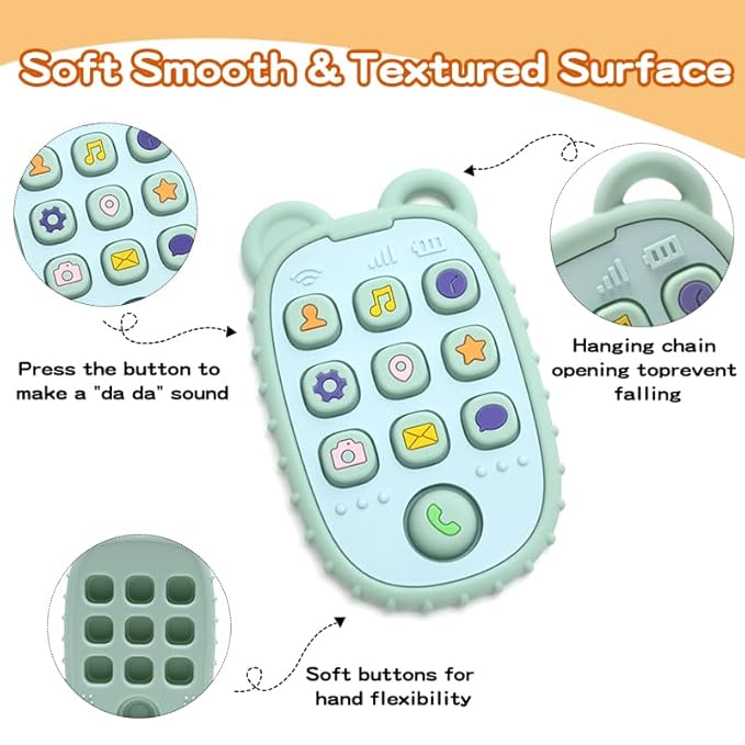 HippoBaby 2-Pack Silicone Teethers – Remote Control & Phone Teething Toys with Popper Buttons, BPA-Free, CPC Certified Baby Essentials for Infants & Toddlers (Remote/Phone - Dark Blue/Grey)