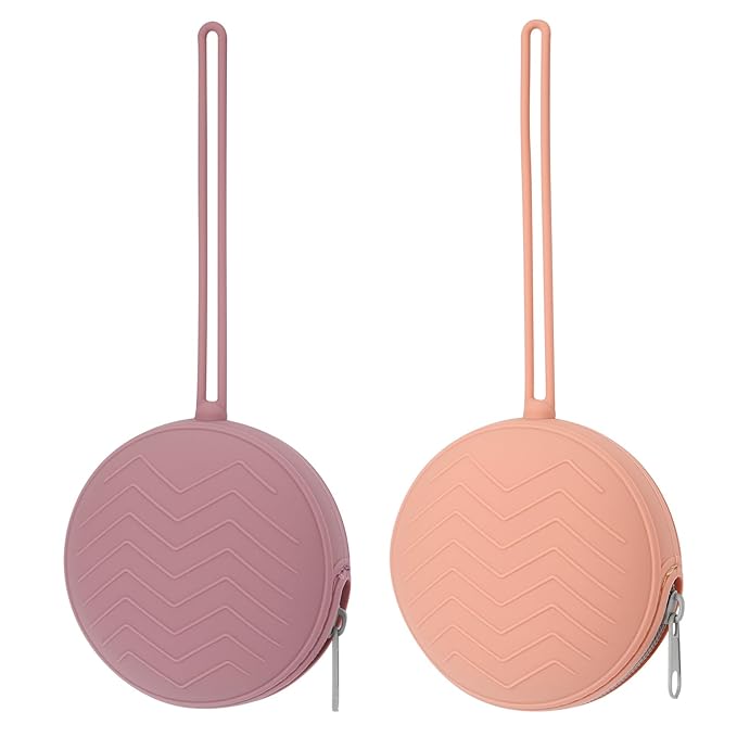 2-Pack Silicone Pacifier Holder Case - BPA-Free Pacifier Holder Pouch for Baby Boys & Girls- Portable & Dishwasher Safe Soother Container for On-the-Go Use (Powder Rose/Muted)