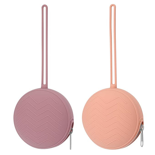 2-Pack Silicone Pacifier Holder Case - BPA-Free Pacifier Holder Pouch for Baby Boys & Girls- Portable & Dishwasher Safe Soother Container for On-the-Go Use (Powder Rose/Muted)