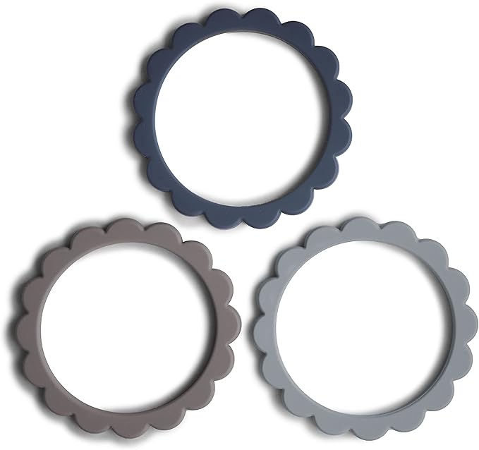 mushie Flower Teether Bracelet | 3-Pack (Steel/Dove Gray/Stone)