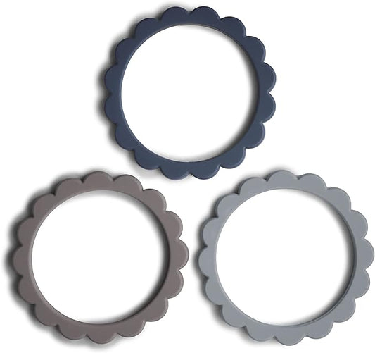 mushie Flower Teether Bracelet | 3-Pack (Steel/Dove Gray/Stone)