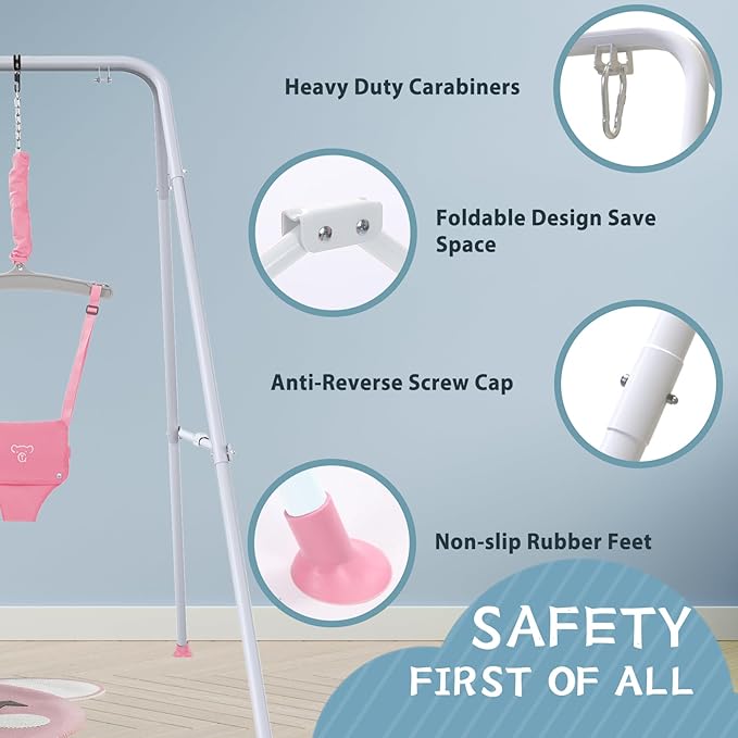 G TALECO Gear Baby Jumper with Stand,Baby Bouncer,Easy Set-Up,Baby Exerciser for Active Babies,Suitable for Indoor and Outdoor, Water Mat Include (Pink)