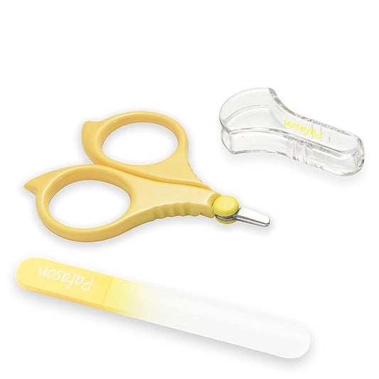 PAFASON Baby Round Tip Safety Manicure Nail Scissors and Baby Glass Nail File Set, Stainless Steel, Czech Float Glass, Ideal for Infant, Newborns, Babies Toddlers