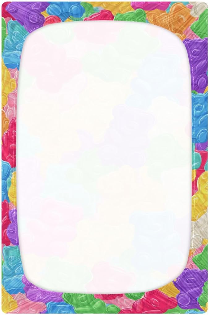 Baby Crib Sheet Colorful Sweet Jelly Bears Crib Mattress for Boys and Girls Gummy Candies Playard Sheet Soft Breathable Fitted Baby Mattress Cover 52x28in