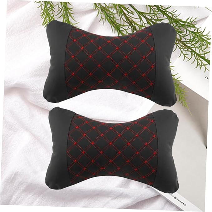 HEALLILY Car Headrest Pillow: Comfortable Neck Support Cushion for Car - Microfiber Leather Universal Fit for All Vehicles - 10 23 X 7 08 X 3 14 Inch Red Design