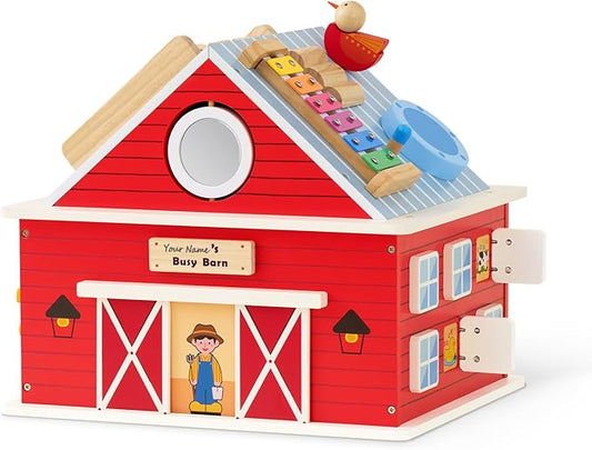 Monläurd® Wooden Activity Cube for Toddlers 1-3, Farm Barn Montessori Busy Board Toy, 12-in-1 Sensory Activity Center for Baby Fine Motor Skills, Large Educational Learning Toy for Boys Girls