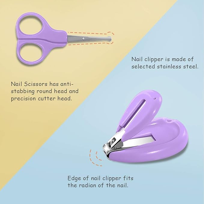 SONARIN Transparent Lid Baby Nail Kit,4-in-1 Baby Grooming Kit,with Baby Nail Clippers,Scissor,Nail File&Tweezer,Baby Nail Care Kit for Newborn,Infant or Toddler(Purple)