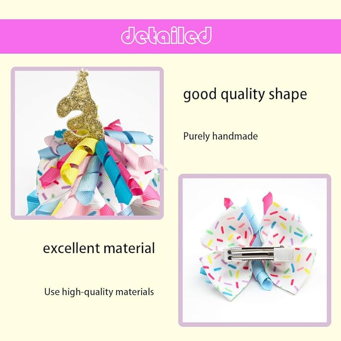 Birthday Hair Clips for Baby Girls - 2Pc Curly Ribbon with Gold Number Bow Hair Clips for 3rd Birthday Baby Bow Party Decorations for Girls Toddlers Hair Accessories (Gold Number- 3 Years)