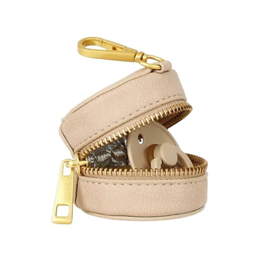 FAWN DESIGN Paci Case, Beige Pacifier Holder, Premium Pebbled Faux Leather, Insulated, Zipper, Clip, 2.25 x 2.25 inches