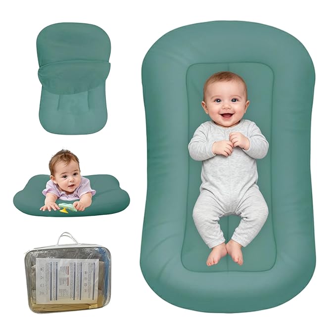 Baby Lounger for Newborn, Bionic Design Baby Lounger, Soft Organic Cotton Breathable Lounger for Infants 0-18 Months (Dark Green)