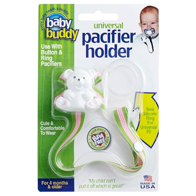 Baby Buddy Pacifier Clip Holder, Newborn Essential with Universal Fit for All Binky and Teether Brands, Ages 4+ Months, Multicolor, 1 Pack